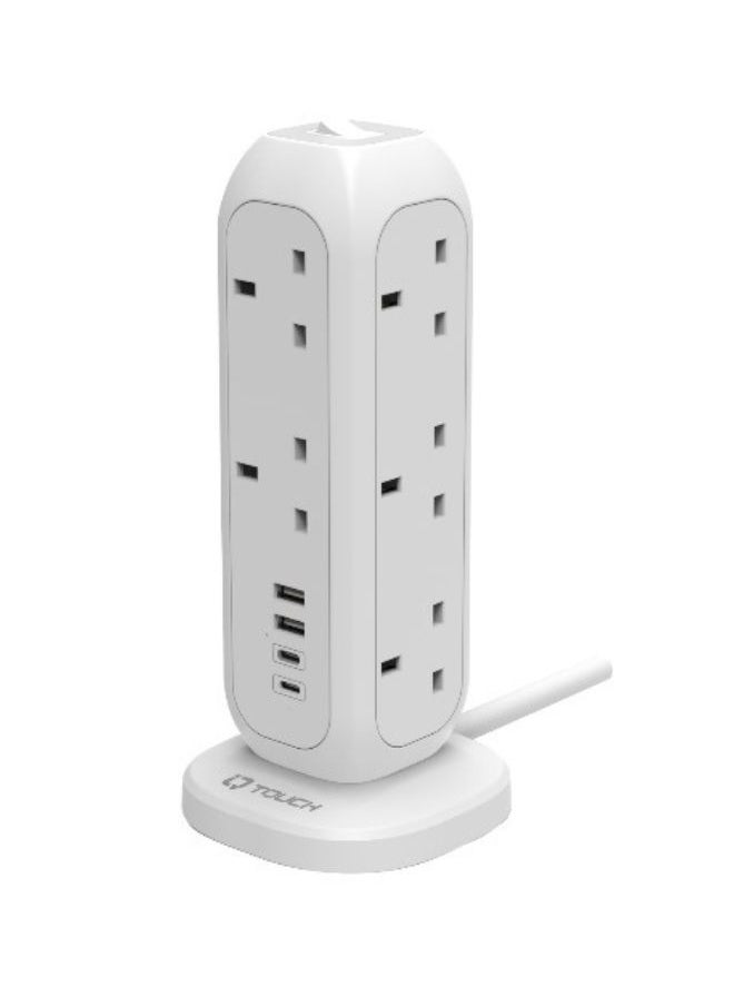 IQ TOUCH IQ TOUCH 15-in-1 Power Strip Tower with 11 AC Outlets, 2 USB-A, & USB-C Ports, Surge Protector Outlet, 20W PD Fast Charging, Power Switch Button, 2M Extension Cord Suitable for Home & Office, White  - Image 1