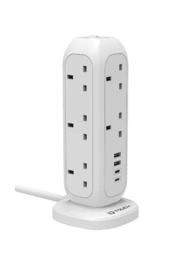 IQ TOUCH IQ TOUCH 15-in-1 Power Strip Tower with 11 AC Outlets, 2 USB-A, & USB-C Ports, Surge Protector Outlet, 20W PD Fast Charging, Power Switch Button, 2M Extension Cord Suitable for Home & Office, White  - Image 2