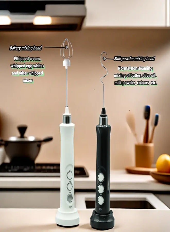 AROAQ Rechargeable 3-in-1 Electric Milk Frother, Foam Maker, Egg Whisk, and Blender - Portable Cappuccino and Coffee Mixer for Kitchen Supplies, USB Charging with 1200mAh Lithium Battery, Kitchen Essentials | Modern Kitchen Accessory | Durable Kitchen Tool, Milk Frother Black - Image 3