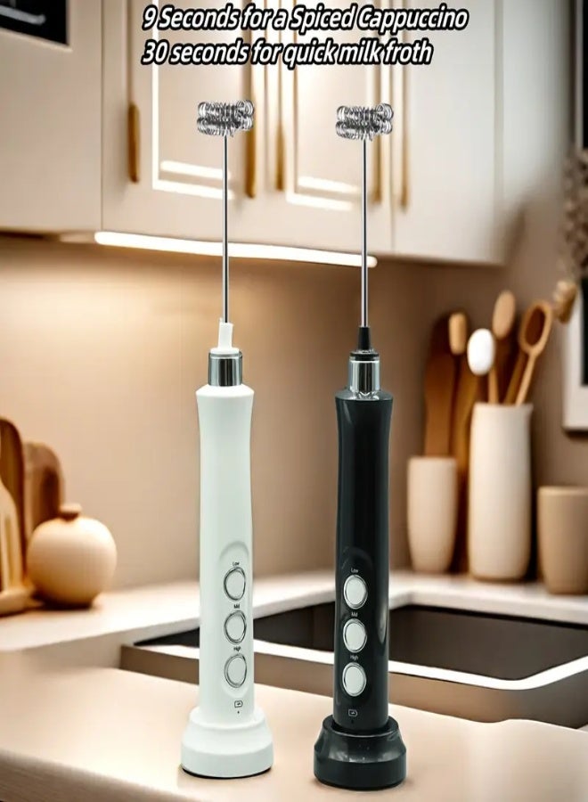 AROAQ Rechargeable 3-in-1 Electric Milk Frother, Foam Maker, Egg Whisk, and Blender - Portable Cappuccino and Coffee Mixer for Kitchen Supplies, USB Charging with 1200mAh Lithium Battery, Kitchen Essentials | Modern Kitchen Accessory | Durable Kitchen Tool, Milk Frother Black - Image 2