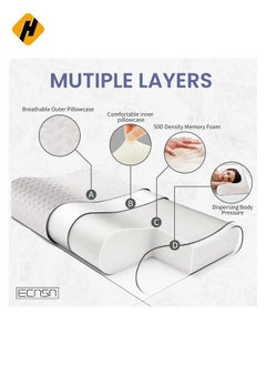 HuHa Memory Foam Neck Pillow, Contour Memory Foam Side and Back Sleepers Bed Pillow- Sleeping Pillows for Adults  - Image 3