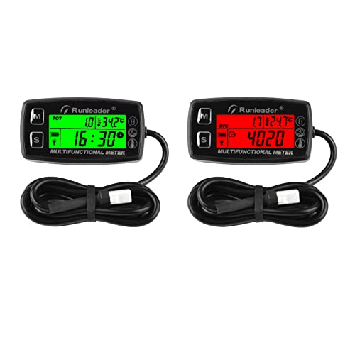 Runleader Digital Tach Hour MeterEngine Temperature GaugeAlert RPM TempBacklights Display for Lawn Tractor Compressor Generator Snowmobile Marine Jet Ski Pit Bike RLHM035ATS0022PCS - Image 1