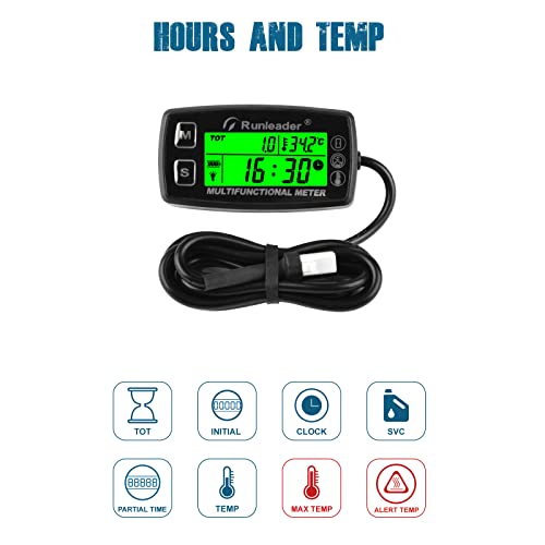 Runleader Digital Tach Hour MeterEngine Temperature GaugeAlert RPM TempBacklights Display for Lawn Tractor Compressor Generator Snowmobile Marine Jet Ski Pit Bike RLHM035ATS0022PCS - Image 3