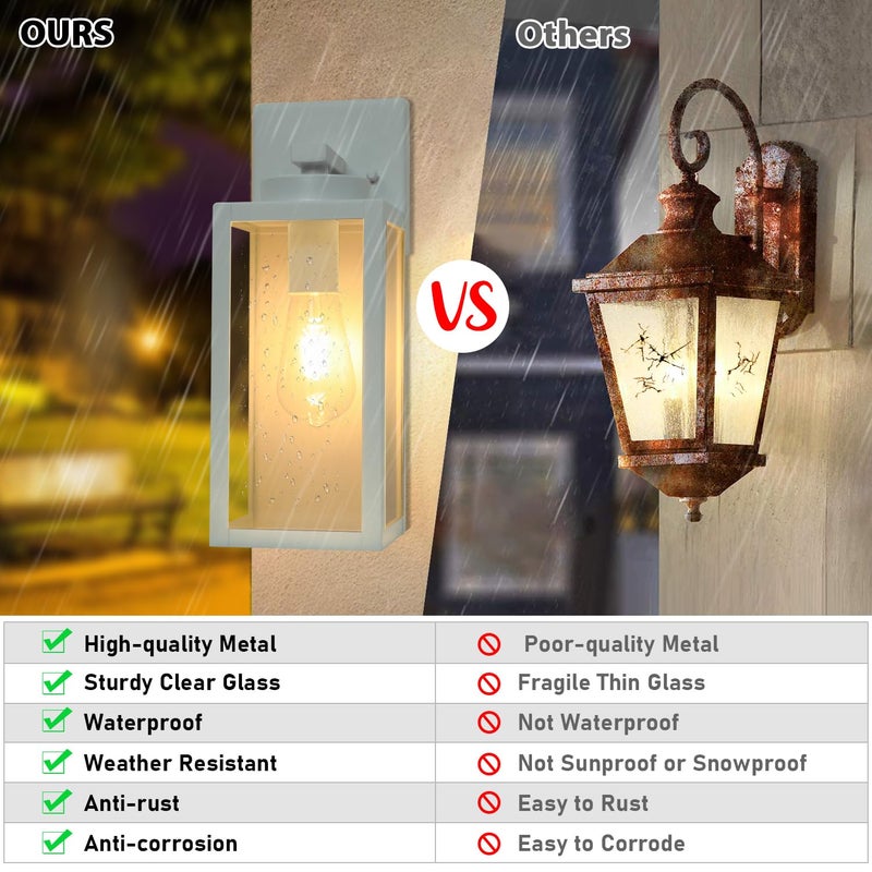 BesLowe 2-Pack Outdoor Wall Light Fixtures, Exterior Waterproof Wall Lanterns, Porch Sconces Wall Mounted Lighting with E26 Sockets & Glass Shades, Modern Wall Lamps for Front Door, Grey - Image 4