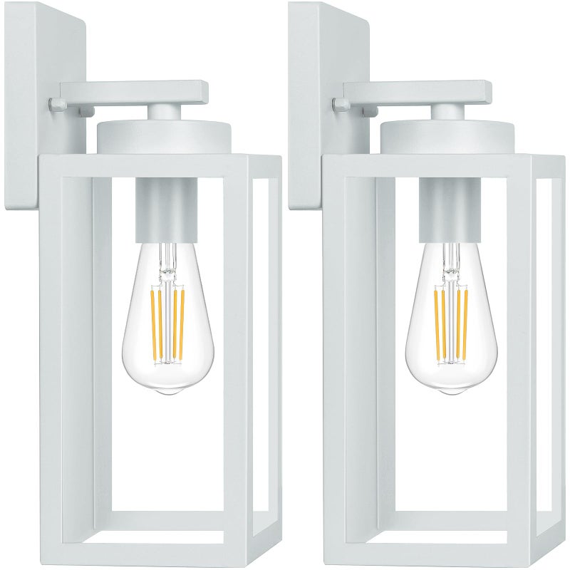BesLowe 2-Pack Outdoor Wall Light Fixtures, Exterior Waterproof Wall Lanterns, Porch Sconces Wall Mounted Lighting with E26 Sockets & Glass Shades, Modern Wall Lamps for Front Door, Grey - Image 1
