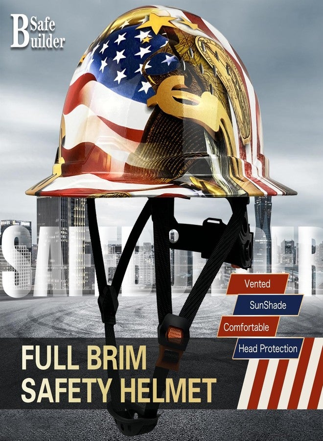 SAFEBUILDER SBD-G1C Construction Full Brim Safety Helmet HDPE Hard Hat Vented Hardhats Sunshade Carbon Fiber Pattern Industrial Work Certified ANSI/ISEA Z89.1 (A-Flag-Full Brim Hard Hats) - Image 2