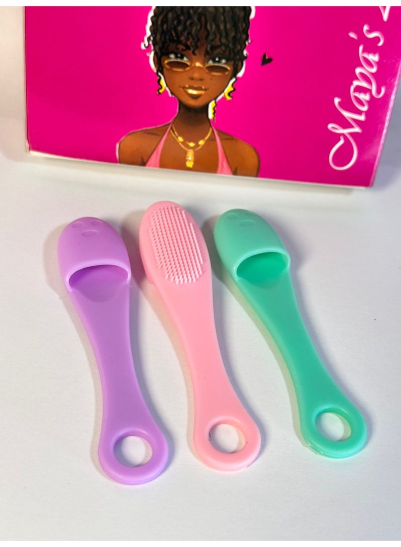 Set Of 3 Silicone Face Scrubber Facial Cleansing Brushes, Finger Face Scrubber Cleanser Brush for Gently and Effectively Cleaning, Removing Blackheads and Massaging - Image 1