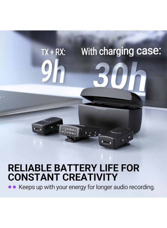 FIFINE Wireless Lavalier Microphone for iPhone/Android/Camera, 2 Pack Cordless Lapel Mic System for Vlog Recording Video YouTube/TikTok Interview, Condenser Clip-On Microphone with Charging Case-M9 - Image 4