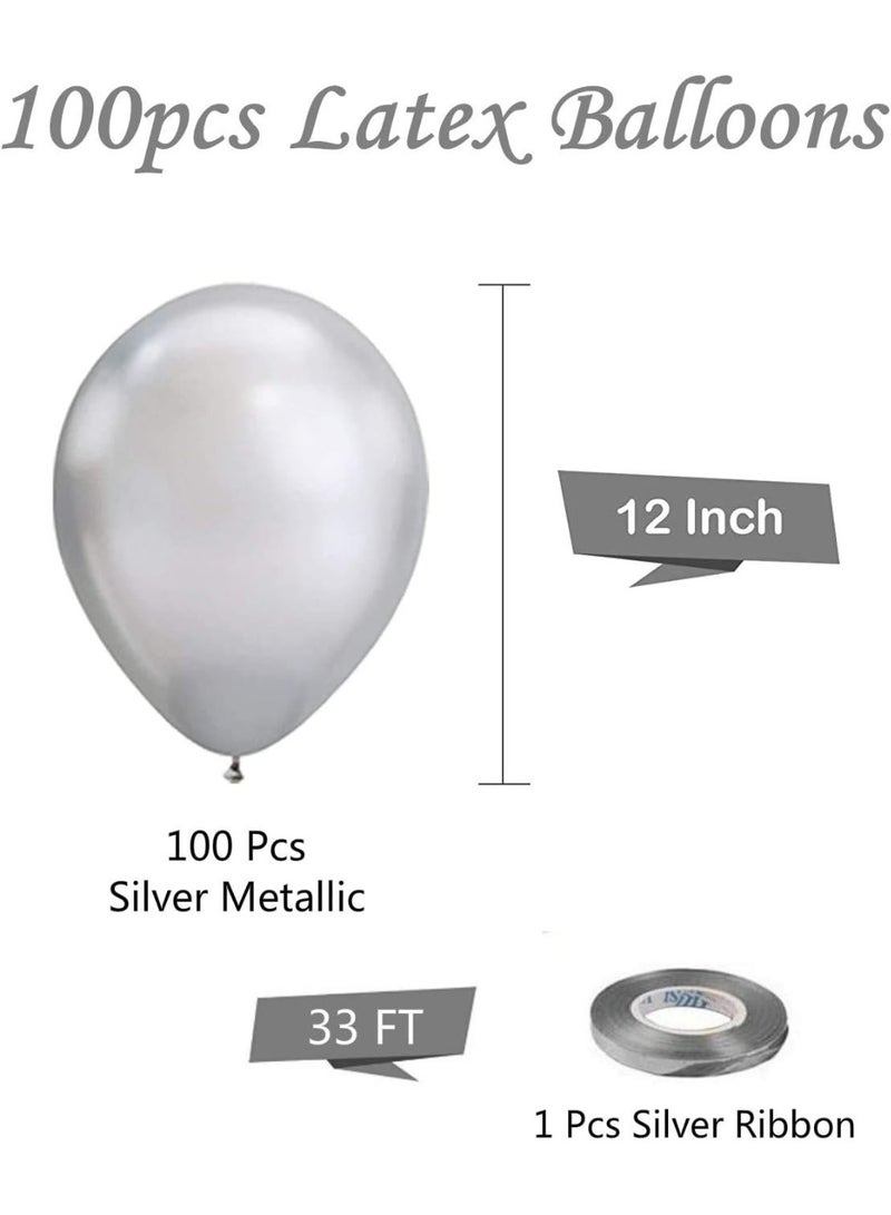 Silver Metallic Chrome Latex Balloons, 100 Pack 12 Inch Silver Round Helium Balloons for Wedding, Graduation, Anniversary, Baby Shower, Birthday Party Decorations - Image 4