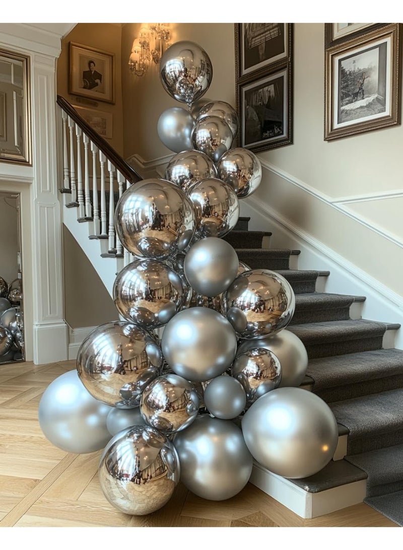 Silver Metallic Chrome Latex Balloons, 100 Pack 12 Inch Silver Round Helium Balloons for Wedding, Graduation, Anniversary, Baby Shower, Birthday Party Decorations - Image 5