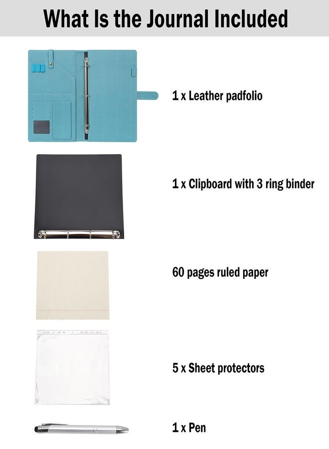 Wonderpool A4 Leather Document Folder, Removable Ring Binder with Clipboard and Multi Pocket Organizer for Office Conference Meeting and Work (Sky Blue) - Image 3
