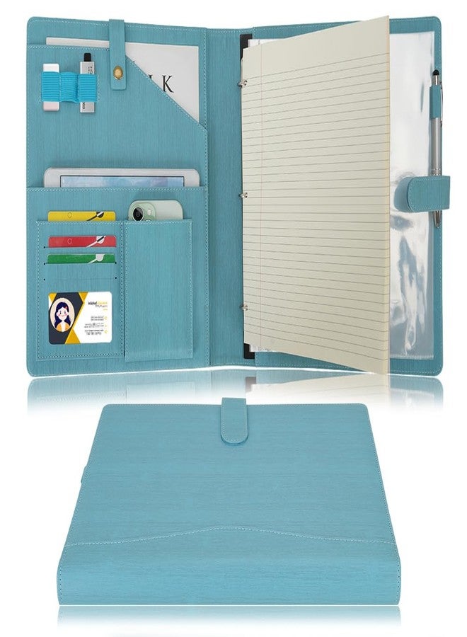Wonderpool A4 Leather Document Folder, Removable Ring Binder with Clipboard and Multi Pocket Organizer for Office Conference Meeting and Work (Sky Blue) - Image 1