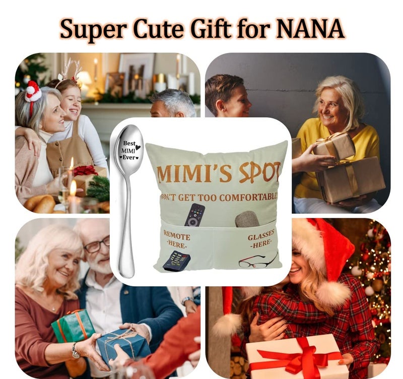 CYMROK Mimi Gifts 2-Pocket 2-Sided MimiS SPOT Throw Pillow Covers 18x18 Inch + Mimi Ever Engraved Spoon  Birthday Stocking Stuffers Gifts for Grandma Mom Nana Mimi Grandmother - Image 3