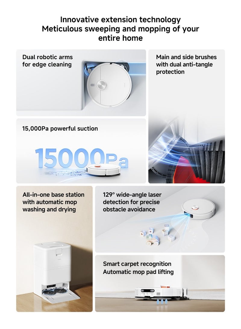 Xiaomi H50 Pro Robot Vacuum and Mop, 15000Pa, dualanti-tangle design，8.8 cm Ultra-Slim，0mm Along-the-Wall Mechanical Arm Cleaning, Hot Water Mop Wash & Self-Empty Omni Station，10mm automatic mop and lifting 440 W H50 pro white - Image 4