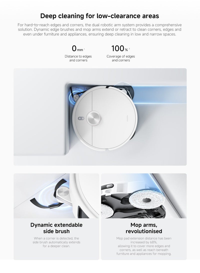 Xiaomi H50 Pro Robot Vacuum and Mop, 15000Pa, dualanti-tangle design，8.8 cm Ultra-Slim，0mm Along-the-Wall Mechanical Arm Cleaning, Hot Water Mop Wash & Self-Empty Omni Station，10mm automatic mop and lifting 440 W H50 pro white - Image 5