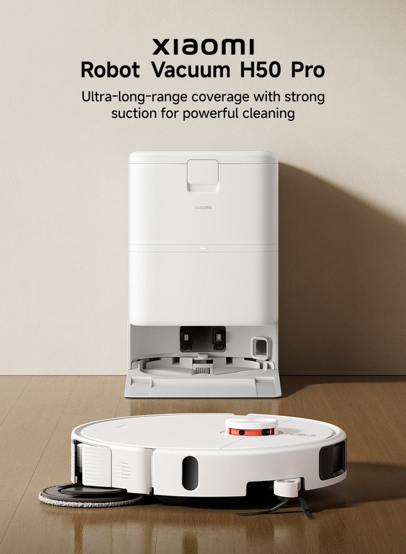 Xiaomi H50 Pro Robot Vacuum and Mop, 15000Pa, dualanti-tangle design，8.8 cm Ultra-Slim，0mm Along-the-Wall Mechanical Arm Cleaning, Hot Water Mop Wash & Self-Empty Omni Station，10mm automatic mop and lifting 440 W H50 pro white - Image 3