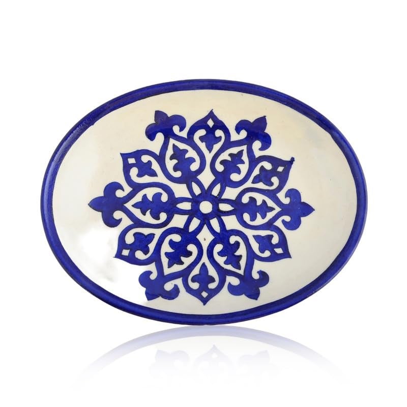 NATRIEL Blue Pottery Floral Art Handcrafted Plate for Classic Indian Style Home and Kitchen Decor and Serving Handmade and Handpainted Designer Plates Peace Mandala Greater Than 10 - Image 1