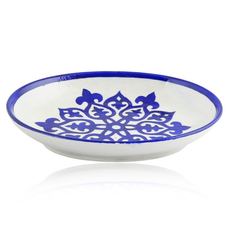 NATRIEL Blue Pottery Floral Art Handcrafted Plate for Classic Indian Style Home and Kitchen Decor and Serving Handmade and Handpainted Designer Plates Peace Mandala Greater Than 10 - Image 2