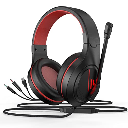 Anivia MH601 Headphones with Microphone Wired Headset with Active Noise Canceling Microphone, 3.5mm Audio Jack Stereo Headphone - Red (Game/Work/School) - Image 1