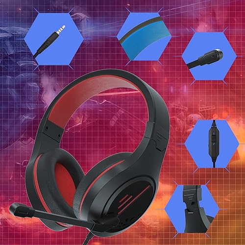 Anivia MH601 Headphones with Microphone Wired Headset with Active Noise Canceling Microphone, 3.5mm Audio Jack Stereo Headphone - Red (Game/Work/School) - Image 2