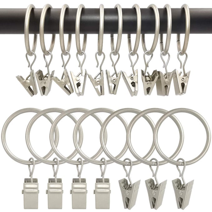 90 PACK CURTAIN RINGS WITH CLIPS DRAPERY CLIPS WITH RINGS DRAPES RINGS 126 IN INTERIOR DIAMETER FITS UP TO 1 IN CURTAIN ROD MATTE SILVER