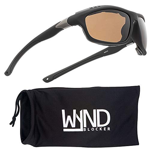 WYND Blocker Airdam Sunglasses Motorcycle Riding, Driving, Fishing, Boating Wrap (Black Matte, Amber) - Image 1