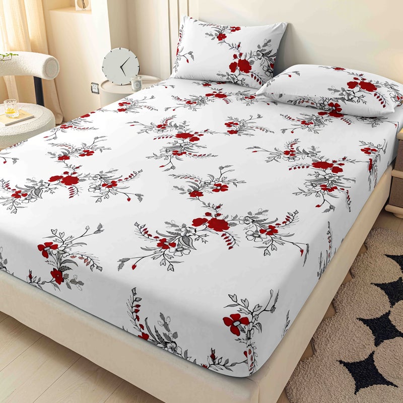 Cherry Blossom Floral Rose Bedding Set 3 Pieces With Fitted Sheet And Pillowcases - Image 1