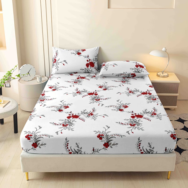 Cherry Blossom Floral Rose Bedding Set 3 Pieces With Fitted Sheet And Pillowcases - Image 2