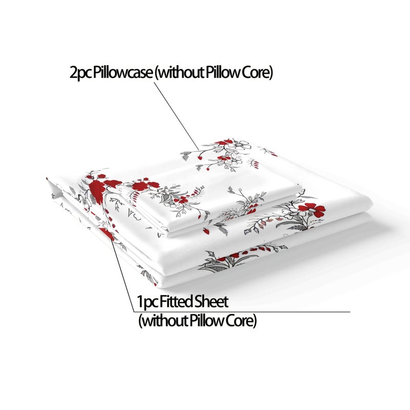 Cherry Blossom Floral Rose Bedding Set 3 Pieces With Fitted Sheet And Pillowcases - Image 5
