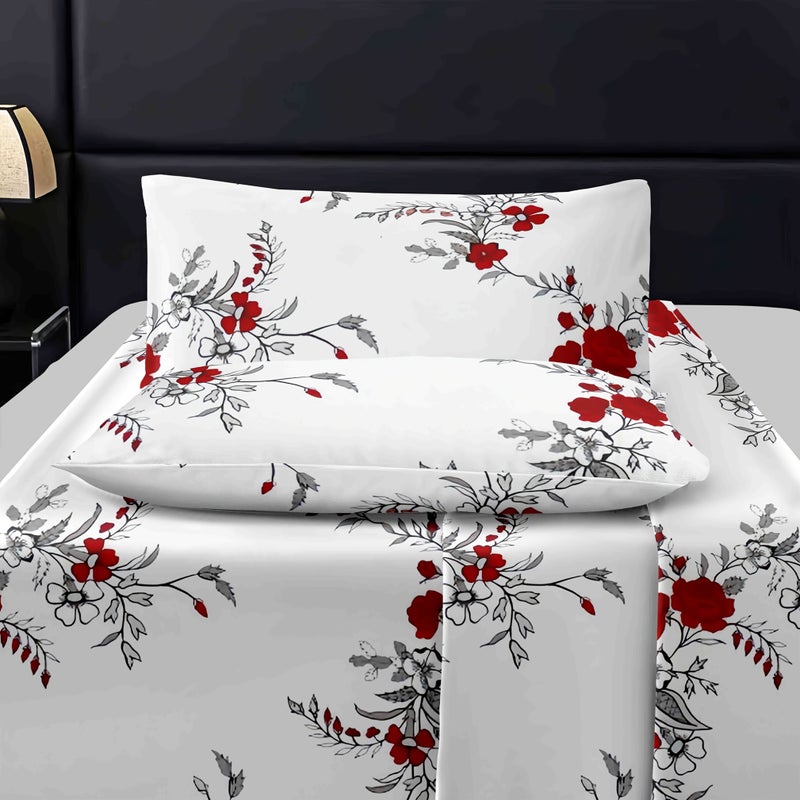 Cherry Blossom Floral Rose Bedding Set 3 Pieces With Fitted Sheet And Pillowcases - Image 3