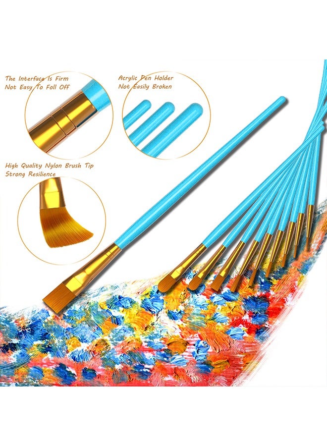 2 Pack 20 Pcs Round Pointed Tip Nylon Hair Artist Acrylic Paint Brushes for Acrylic Oil Watercolor, Face Nail Art, Miniature Detailing & Rock Painting, baby blue - Image 2