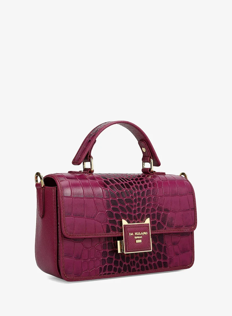 Da Milano Small Croco Leather Satchel - Orchid
