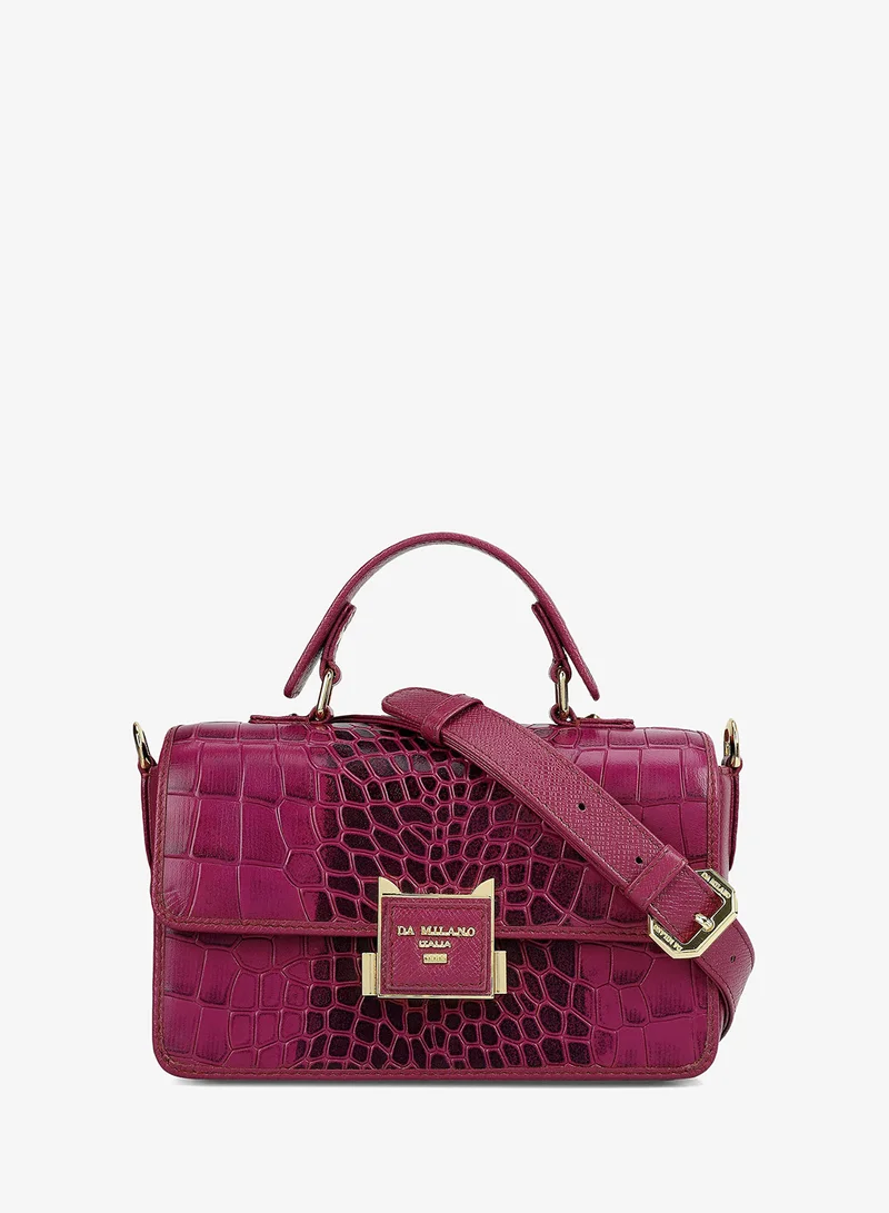 Da Milano Small Croco Leather Satchel - Orchid