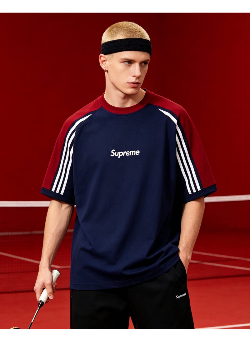 SUPREME American campus contrast color three-bar raglan sleeves heavy cotton loose meat cover men and women tide brand T-shirts - Image 5