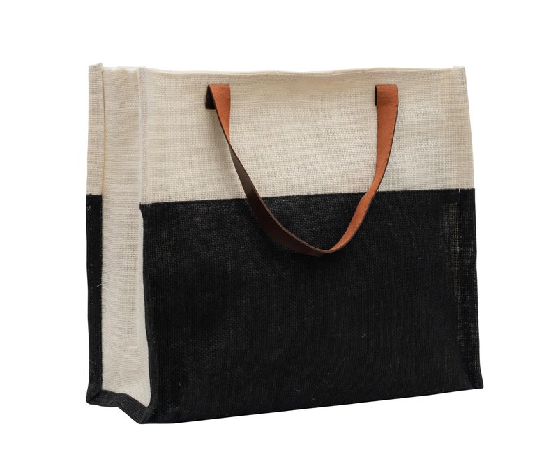 JUTEKA Stylish, Black,Durable, Multipurpose Hand Bag for Lunch, Shopping, Eco Friendly Jute Bag with Leather Handles…… - Image 3