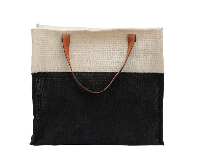 JUTEKA Stylish, Black,Durable, Multipurpose Hand Bag for Lunch, Shopping, Eco Friendly Jute Bag with Leather Handles…… - Image 2