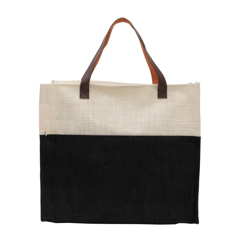 JUTEKA Stylish, Black,Durable, Multipurpose Hand Bag for Lunch, Shopping, Eco Friendly Jute Bag with Leather Handles…… - Image 4