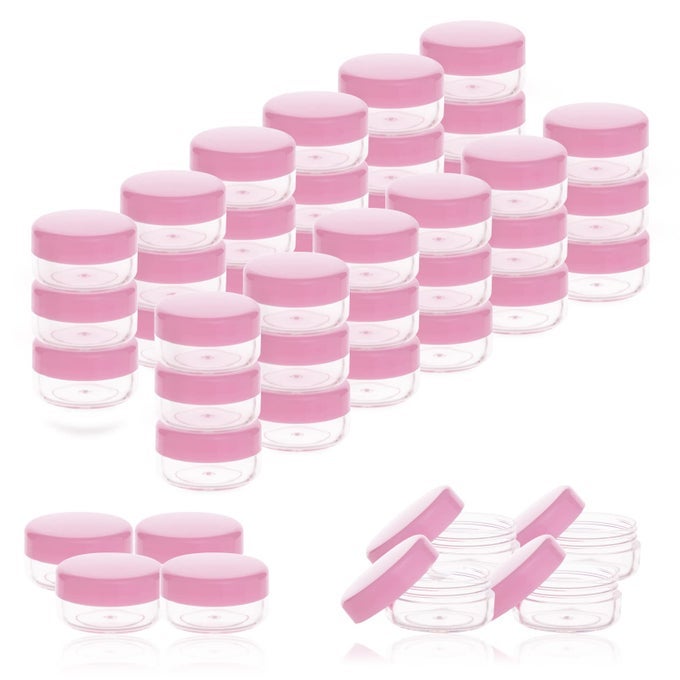 5 GRAM SAMPLE CONTAINERS WITH LIDS MINI MAKEUP CONTAINERS EMPTY PLASTIC TRAVEL COSMETIC CONTAINERS WITH LABELS200 COUNT PINK LID