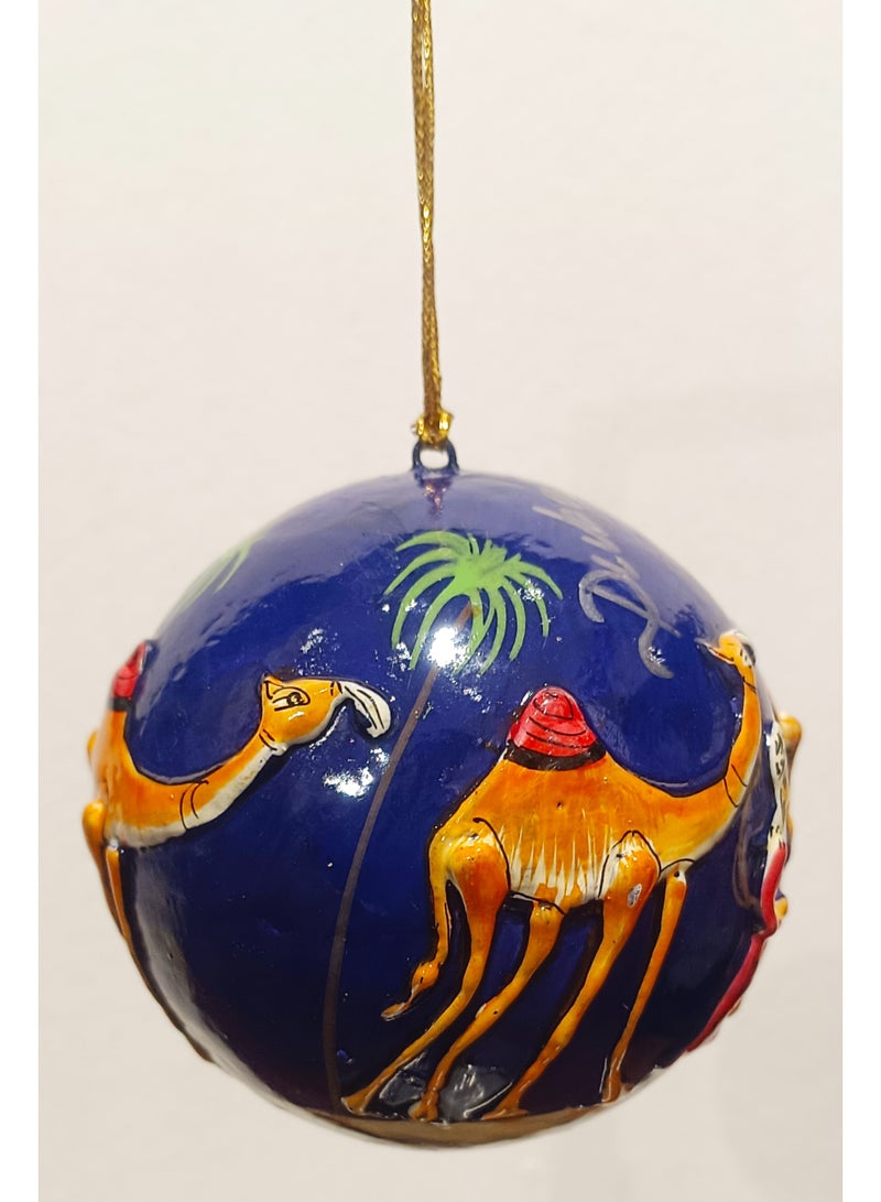 DECORATIVE PAPER MACHE HANGING BALL HANDMADE AND HANDPAINTED COLOR BLUE SIZE 3 INCHES - Image 1