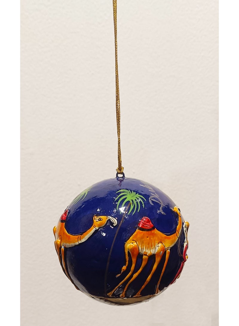 DECORATIVE PAPER MACHE HANGING BALL HANDMADE AND HANDPAINTED COLOR BLUE SIZE 3 INCHES - Image 2