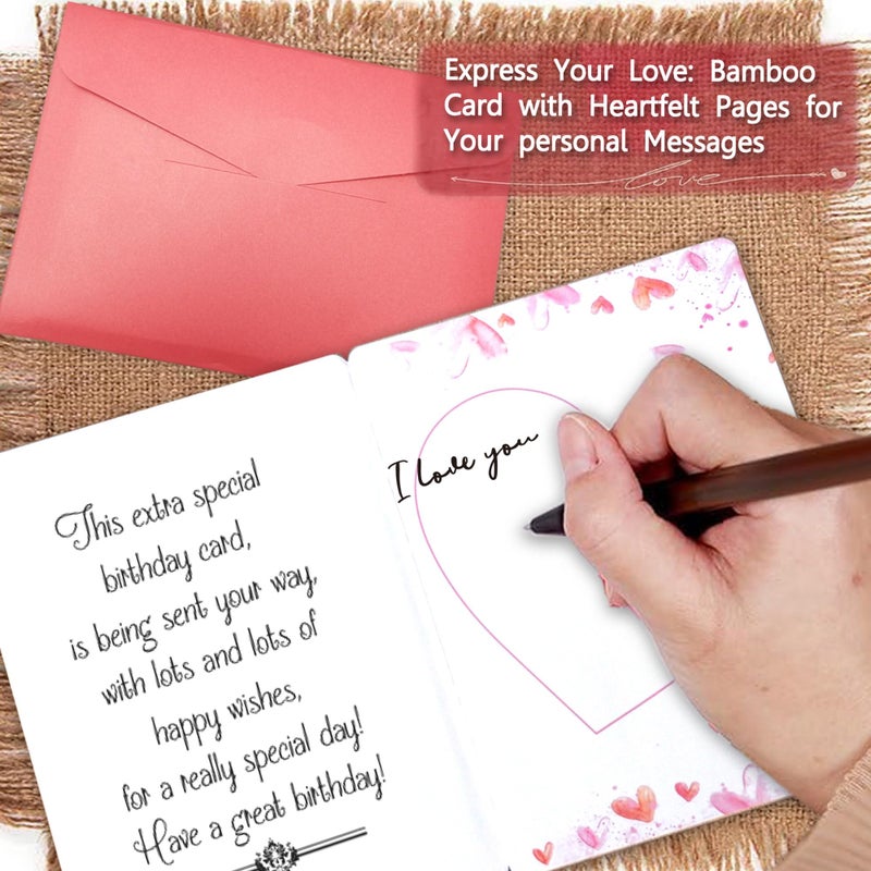 EXQUIDECA Handmade Wooden Bamboo Greeting Cards with Hearts Love for Wife Husband Girlfriend Her Him Friends Anniversary Birthday Wedding Sustainable Use - Image 3