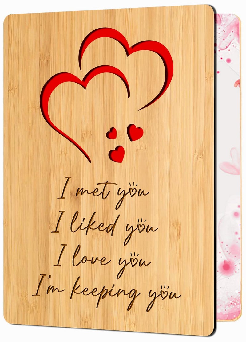 EXQUIDECA Handmade Wooden Bamboo Greeting Cards with Hearts Love for Wife Husband Girlfriend Her Him Friends Anniversary Birthday Wedding Sustainable Use - Image 1