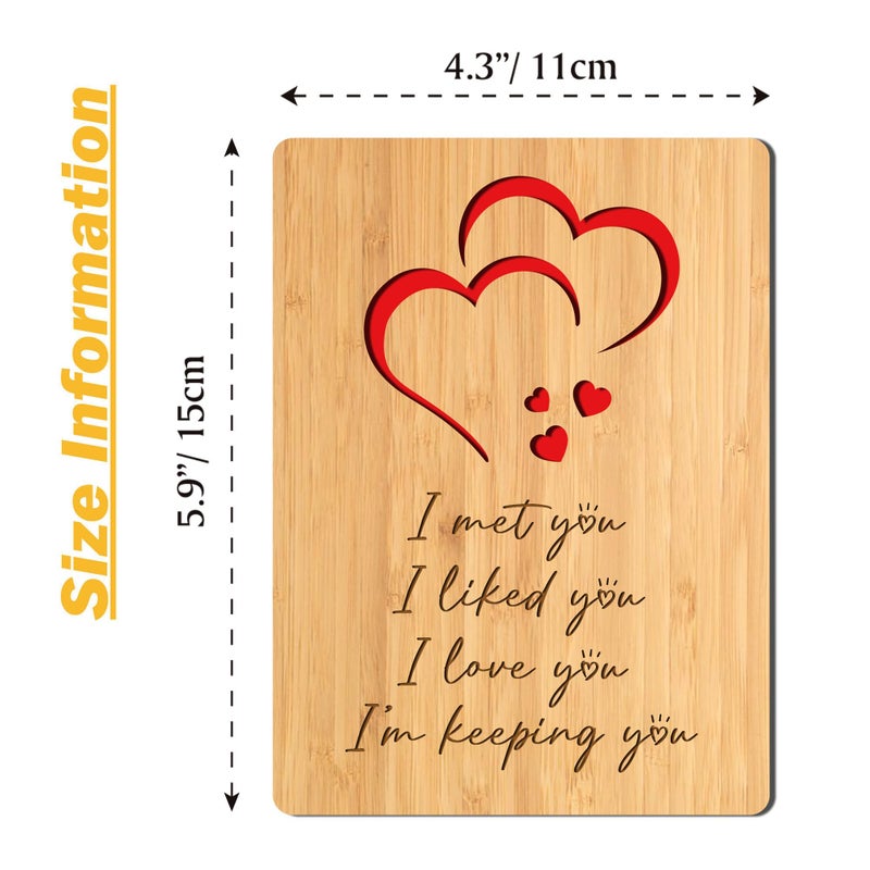 EXQUIDECA Handmade Wooden Bamboo Greeting Cards with Hearts Love for Wife Husband Girlfriend Her Him Friends Anniversary Birthday Wedding Sustainable Use - Image 2