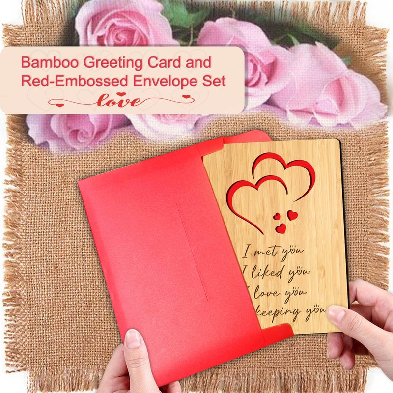 EXQUIDECA Handmade Wooden Bamboo Greeting Cards with Hearts Love for Wife Husband Girlfriend Her Him Friends Anniversary Birthday Wedding Sustainable Use - Image 4