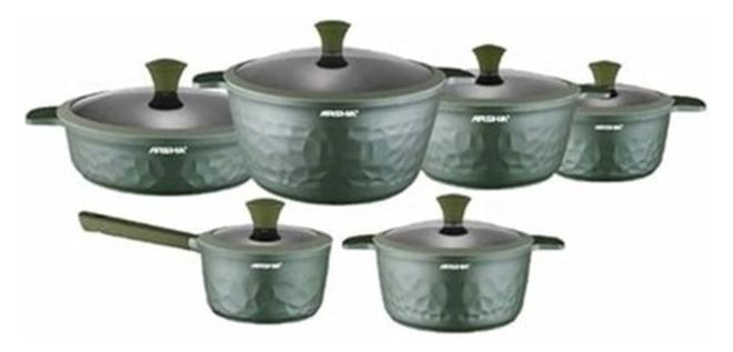 آرشيا طقم أواني طهي من أرشيا دياموند مكون من 12 قطعة مع غطاء سيليكون  2971