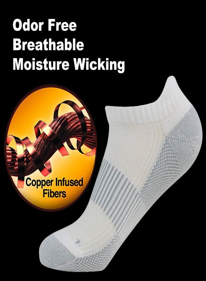 FOOTPLUS 6 Pairs Copper Mens Golf Running Socks Ankle Low Cut No Odor Blister Arch Support Running Hiking Hunting Trekking Copper Compression Socks,White, Large - Image 4