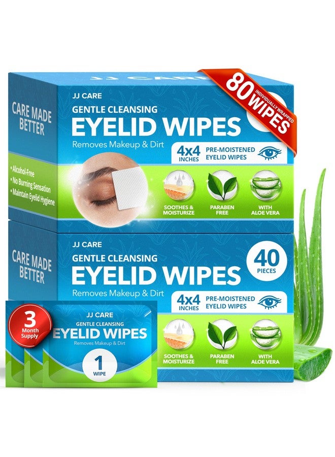 JJ CARE Eyelid Cleaning Wipes 80 Pcs, Individually Wrapped Eye Lid Scrubbing Wipes, Moisturizing Eye Wipes For Irritated, Itchy, And Dry Eyes, Hypoallergenic Eye Scrub Cleaning Pads - Image 1