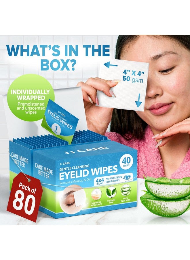 JJ CARE Eyelid Cleaning Wipes 80 Pcs, Individually Wrapped Eye Lid Scrubbing Wipes, Moisturizing Eye Wipes For Irritated, Itchy, And Dry Eyes, Hypoallergenic Eye Scrub Cleaning Pads - Image 2