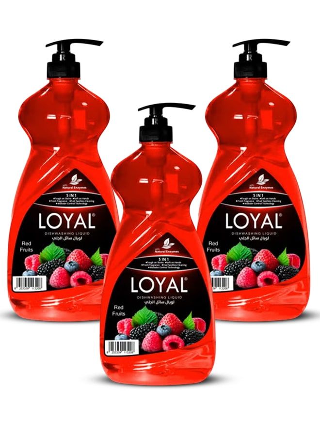 لويال سائل غسيل الأطباق ٥ في ١ - برائحة الفواكه الحمراء ٣ × ١.٥ لتر