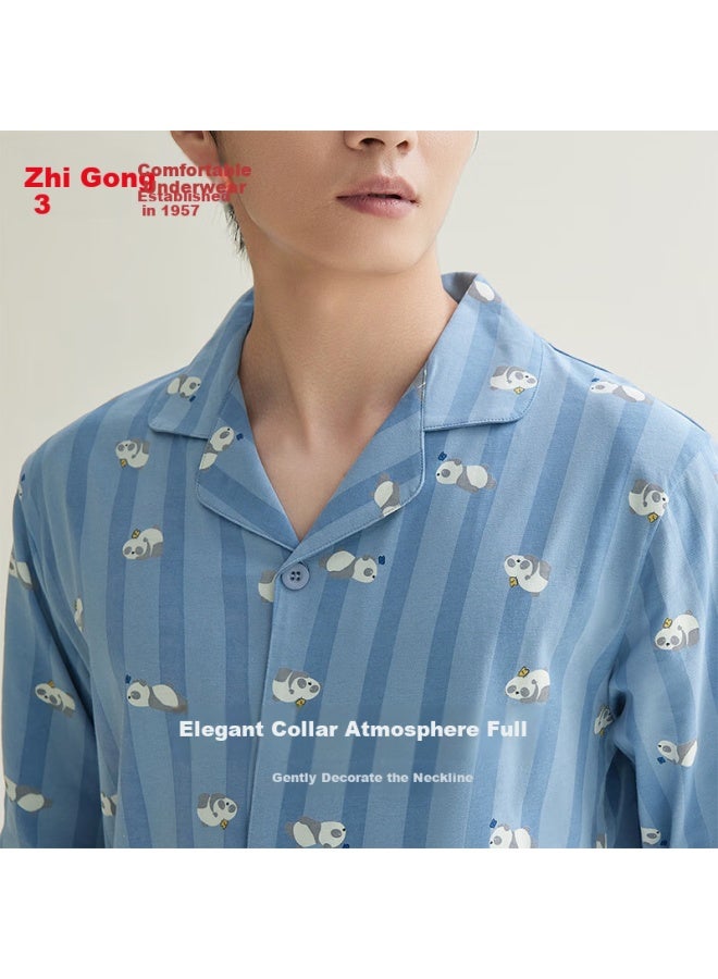 Hodo Cotton Pajamas, Lightweight Cardigan With Long Sleeves And Pants, Cute Printed Couple Loungewear Set - Image 3